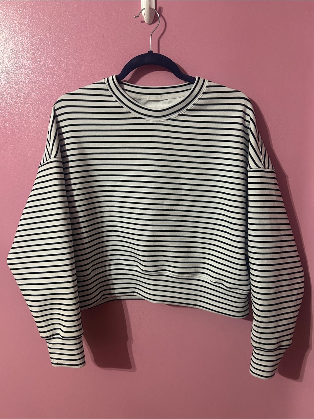 Cropped Black & White Striped Crewneck Sweatshirt